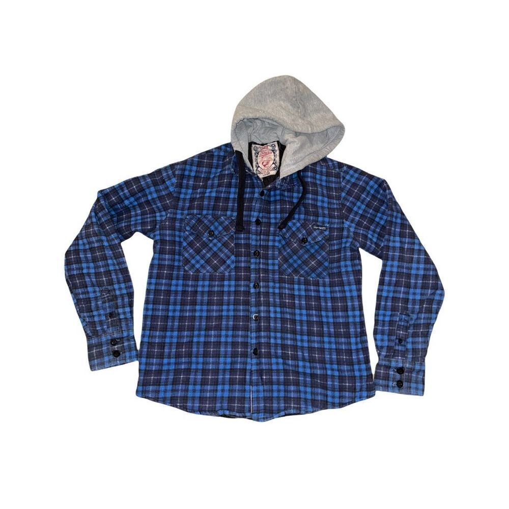 Tokyo Hooded Lined Flannel Jacket Black and Blue Kid's Size L